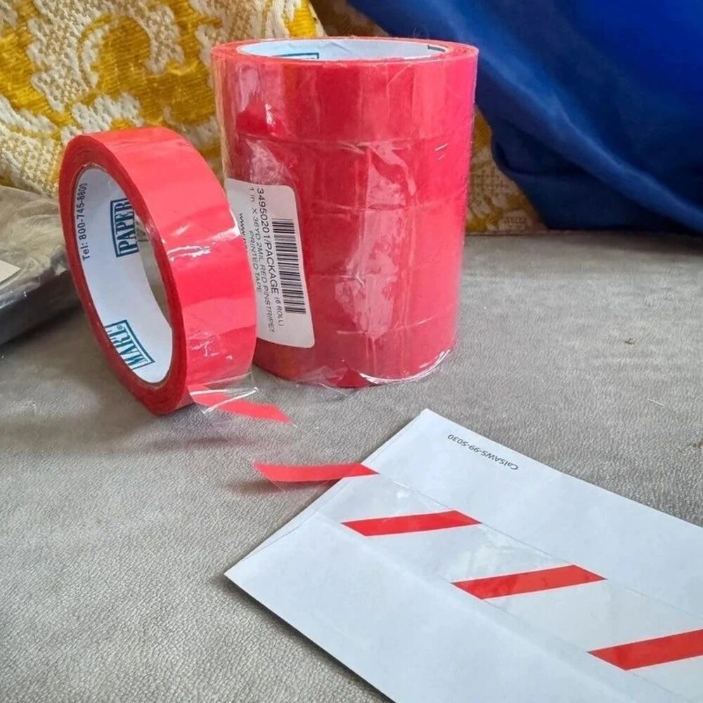 6 rolls Red & Clear Pinstripe Candy Cane Tape Rolls 2ml thick translucent crafti
